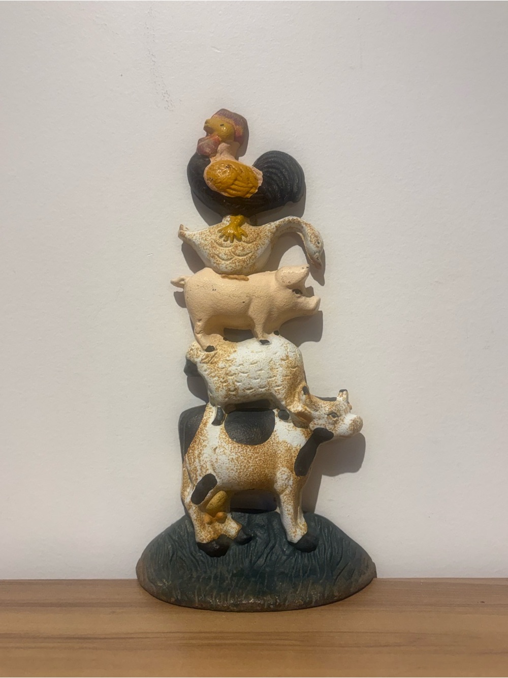 Rustic Farm Animal Stack doorstop  - Cream, Black & Brown